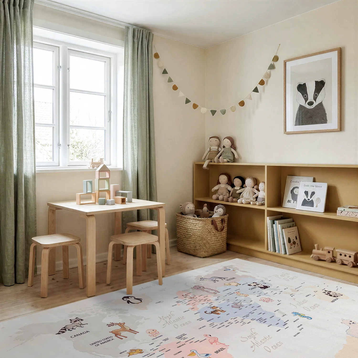 Kindervloerkleed - Animal Map (beige)