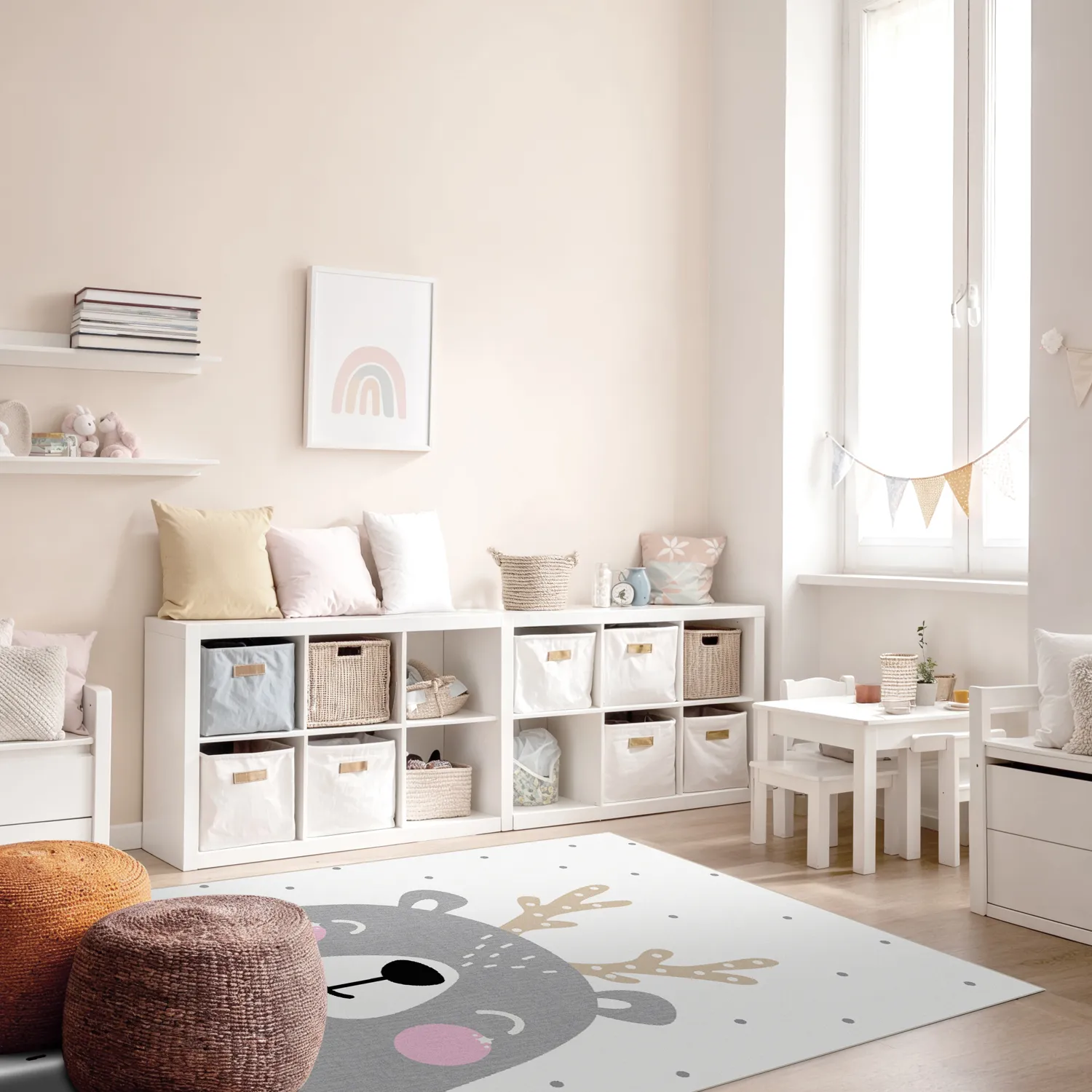 Kindervloerkleed - Happy Bear (wit)