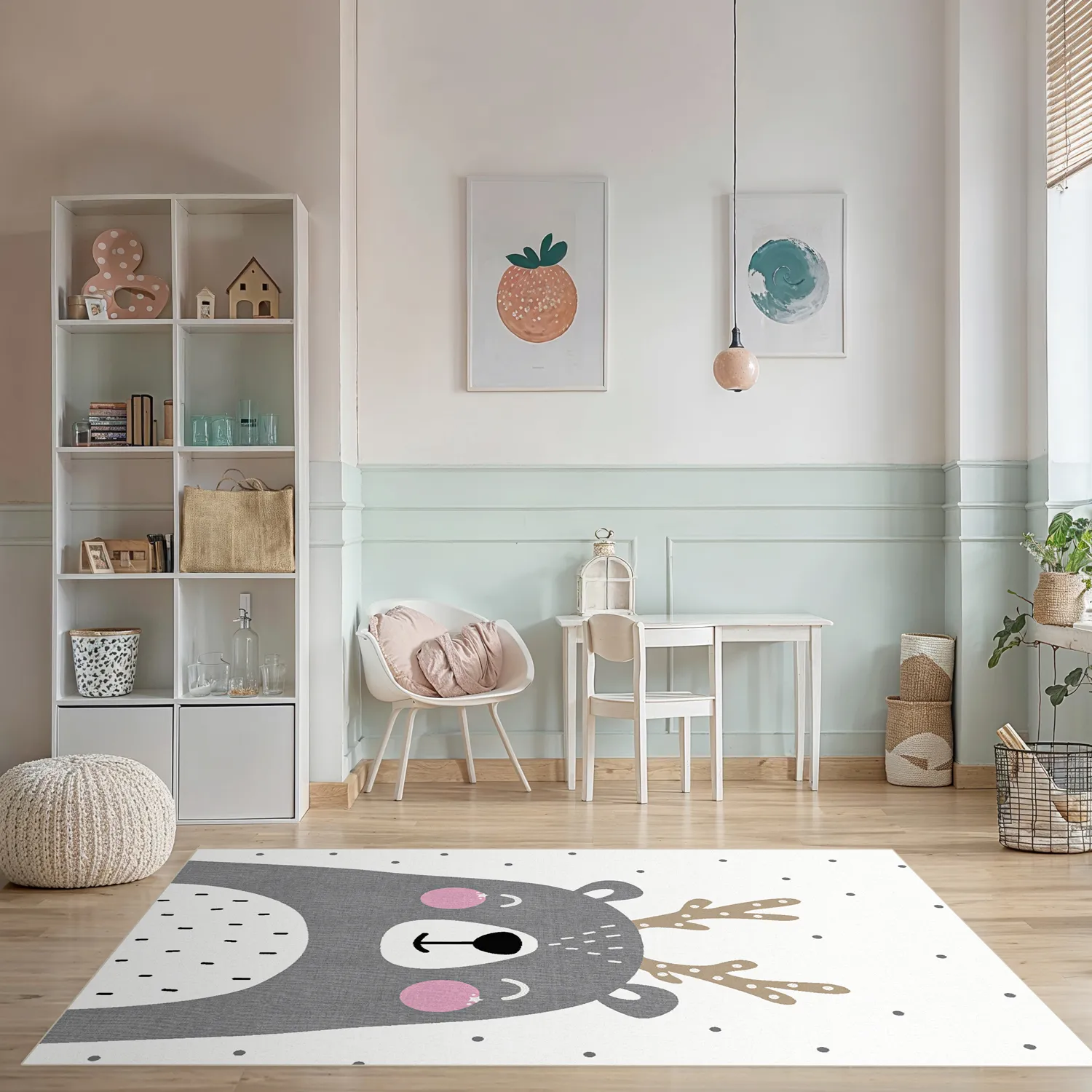 Kindervloerkleed - Happy Bear (wit)