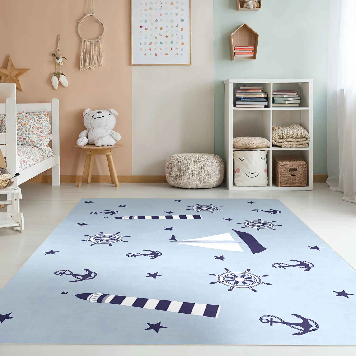 Kindervloerkleed - Sailing Ship (blauw)