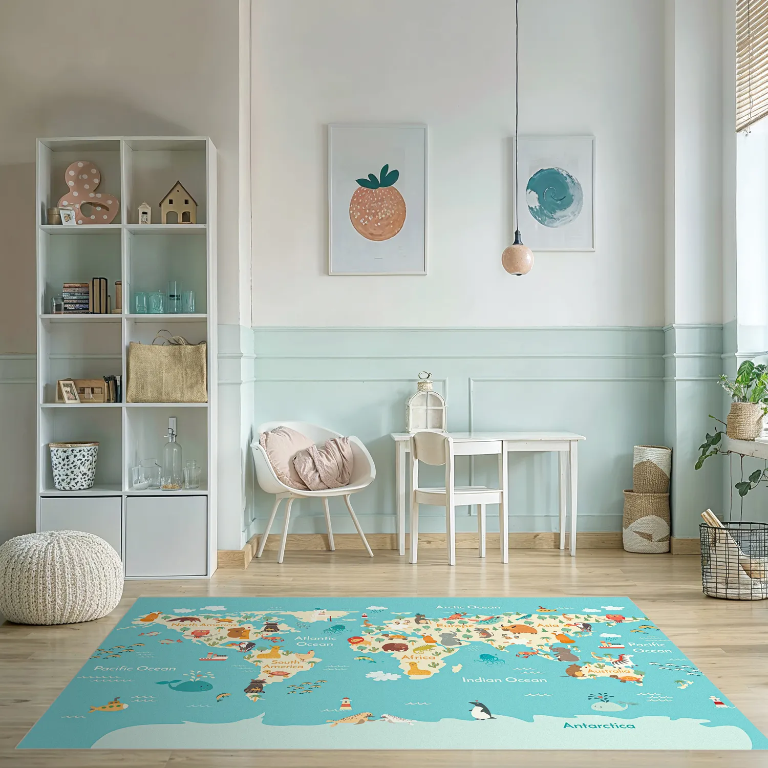 Kindervloerkleed - World Map (blauw/multi)