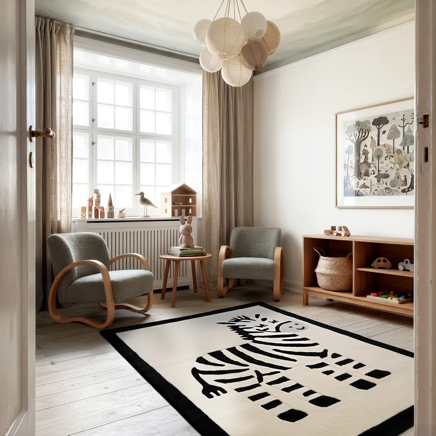 Kinderkleed - Zebra Hand Tufted Wool Premium (beige/zwart)