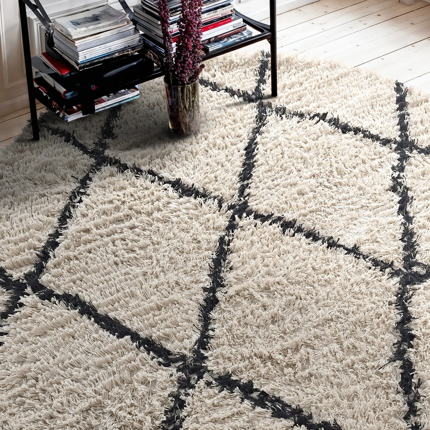 Rond vloerkleed - Alcott Natural Cotton Shaggy (zwart/wit)