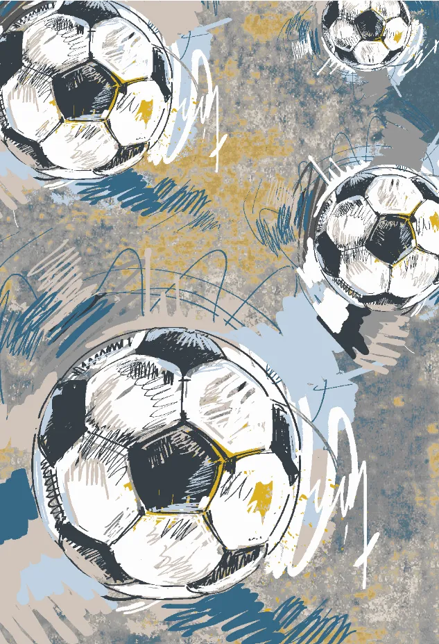 Kindervloerkleed - Cartoon Footballs (multi)