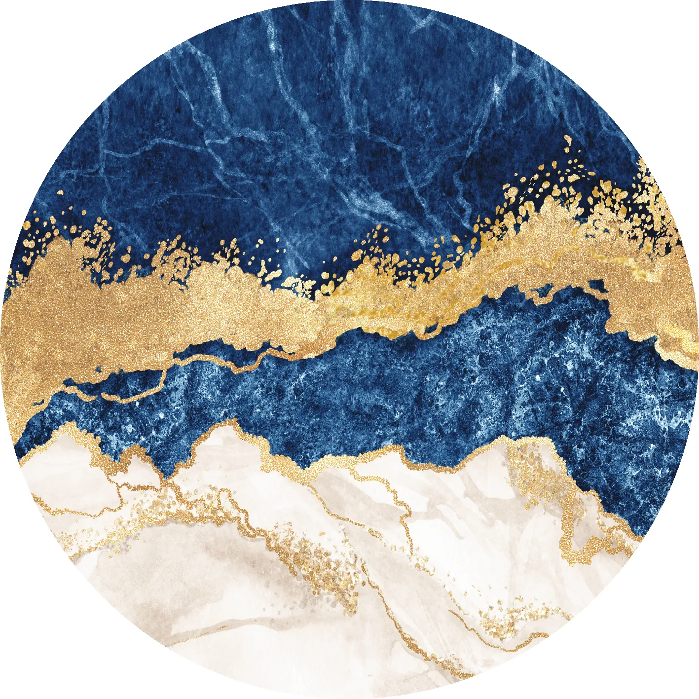 Rond vloerkleed - Padova (blauw/wit/goud)