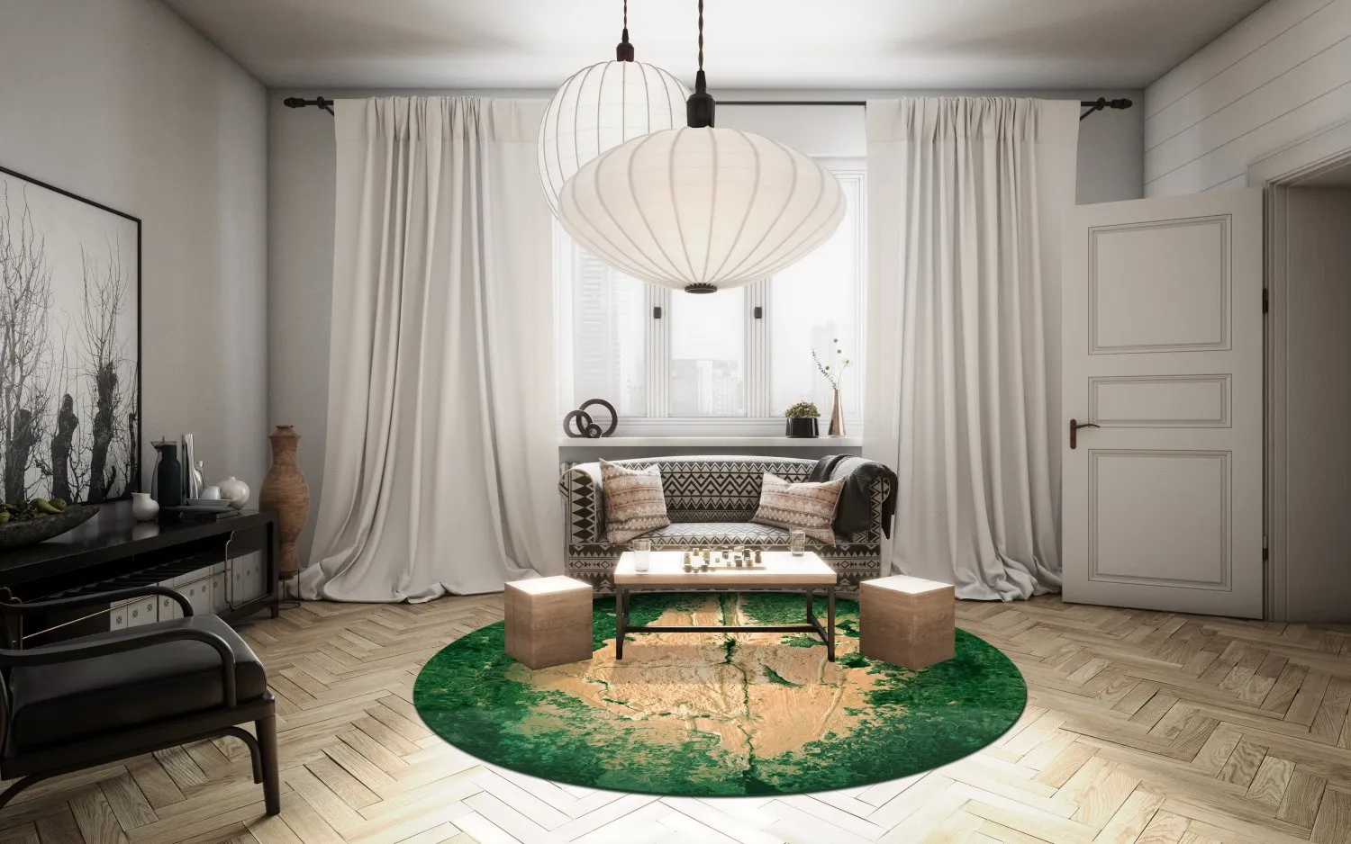 Rond vloerkleed - Positano (beige/groen)
