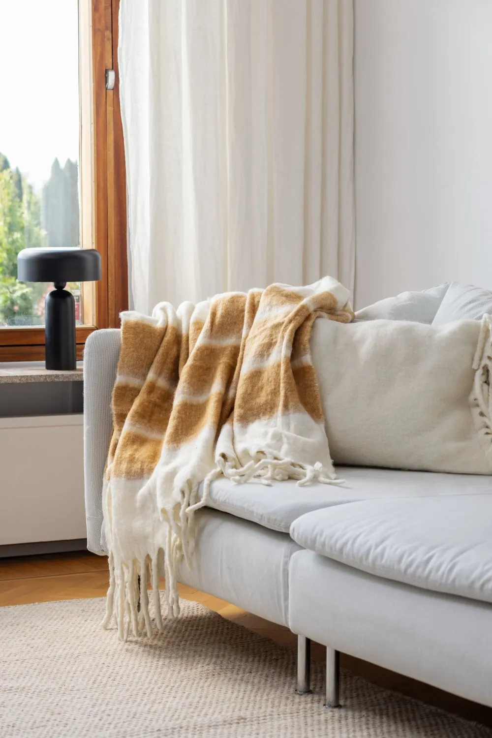 Plaid dekens - throw van wolmix - Charlotte (geel)