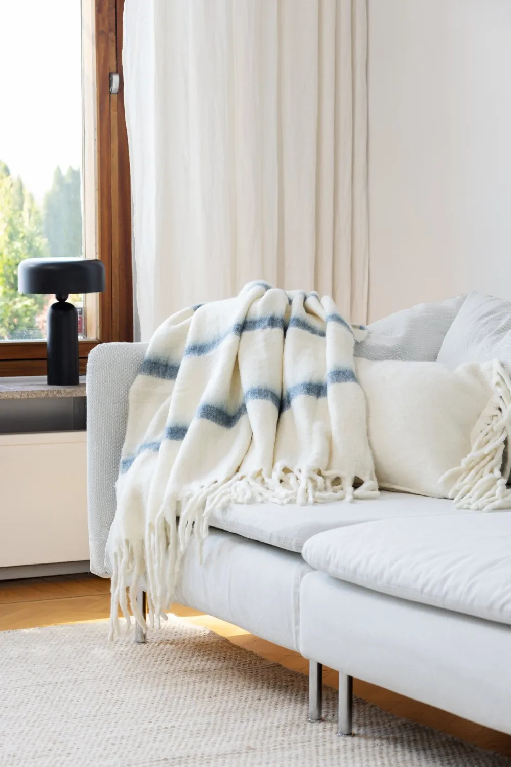 Plaid dekens - throw van wolmix - Miranda (blauw)