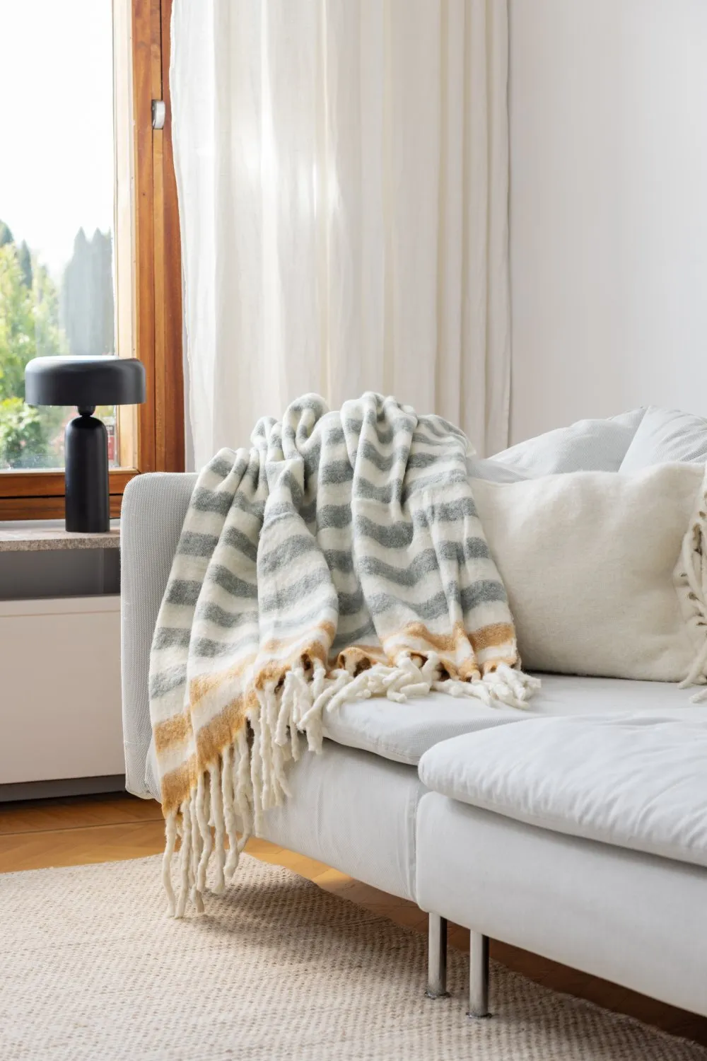 Plaid dekens - throw van wolmix - Monica (geel)