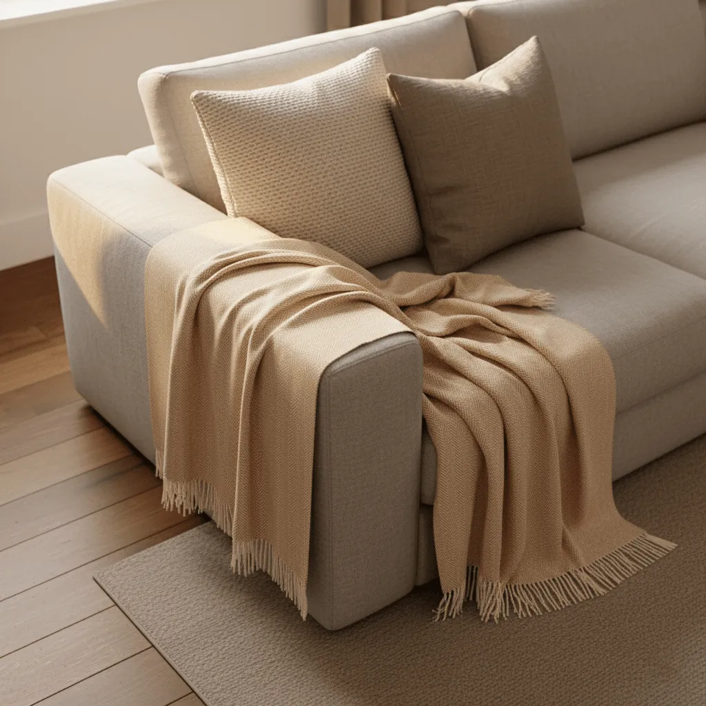Dekens - Katoenen plaid - Denisa Fishbone (beige/wit)