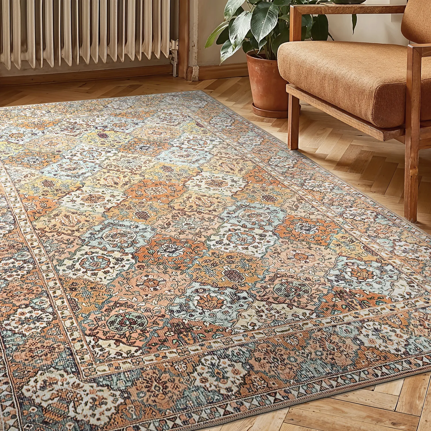 Vlakgeweven vloerkleed - Berelina (beige/multi)
