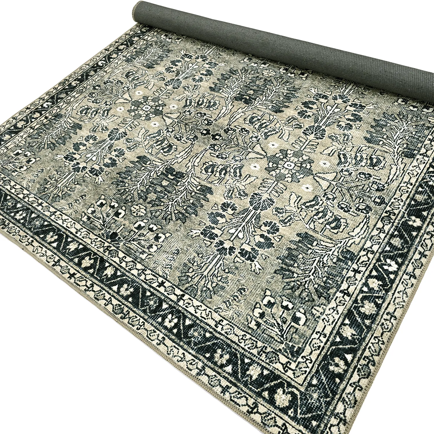 Vlakgeweven vloerkleed - Yasirah (blauw/groen)
