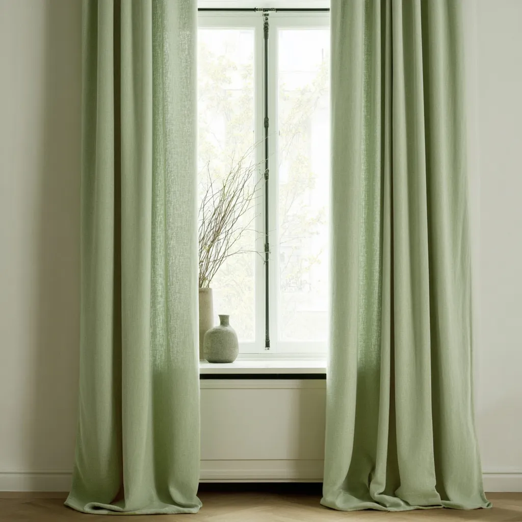 Gordijnen - Gordijn met linnenimitatie Andrada (licht groen)