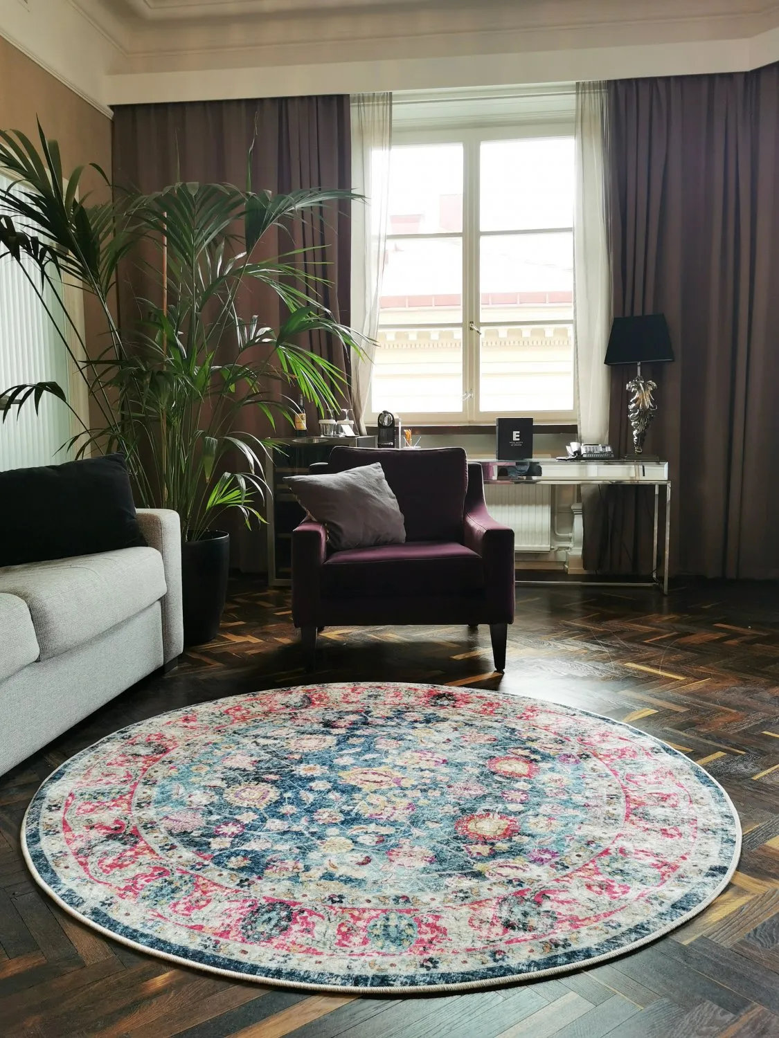 Rond vloerkleed - Bouhjar (blauw/roze/multi)