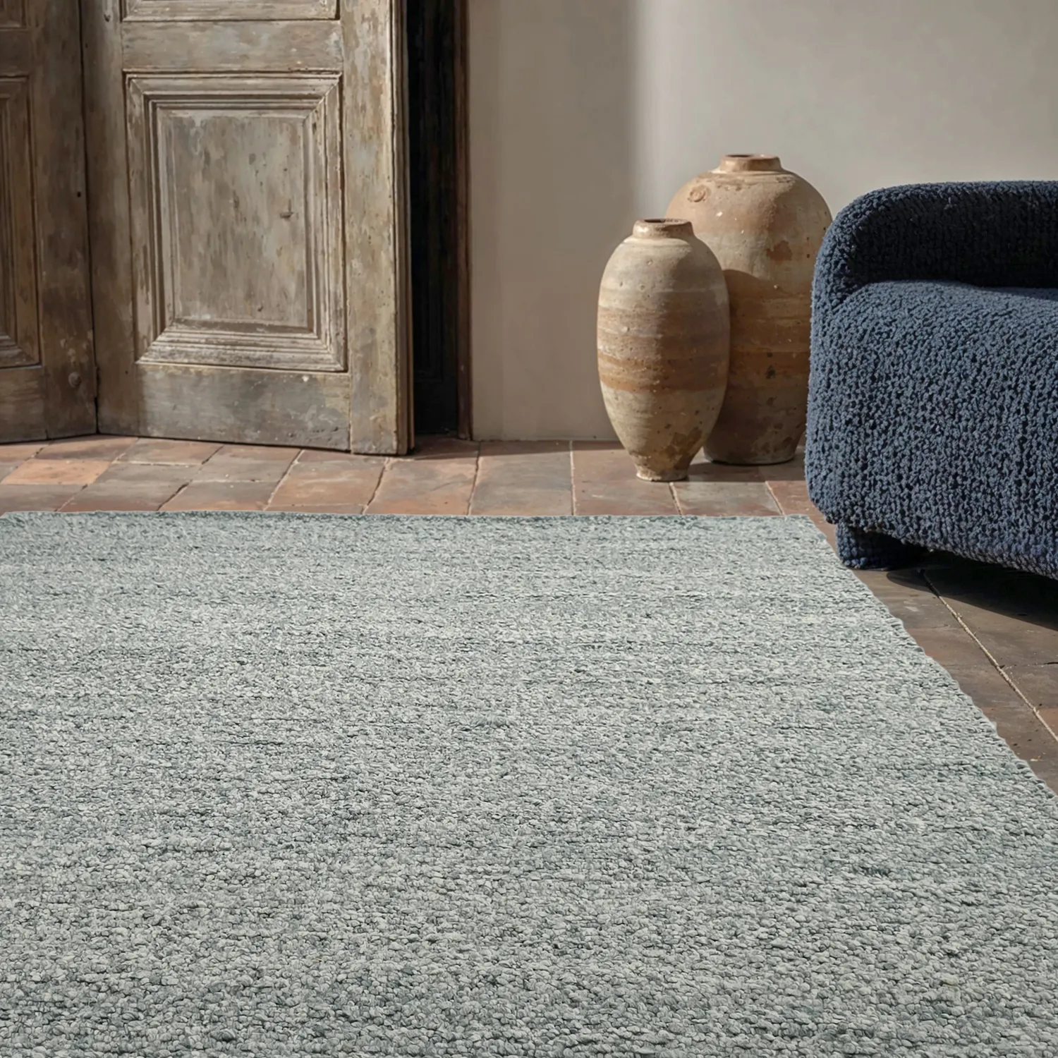 Vloerkleden voor binnen en buiten - Milford Wool Look (lichtblauw)