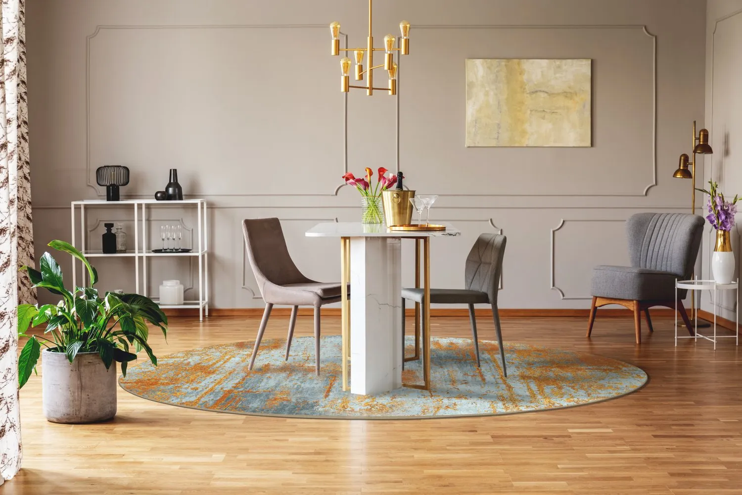Rond vloerkleed - Kebira (bruin/blauw)