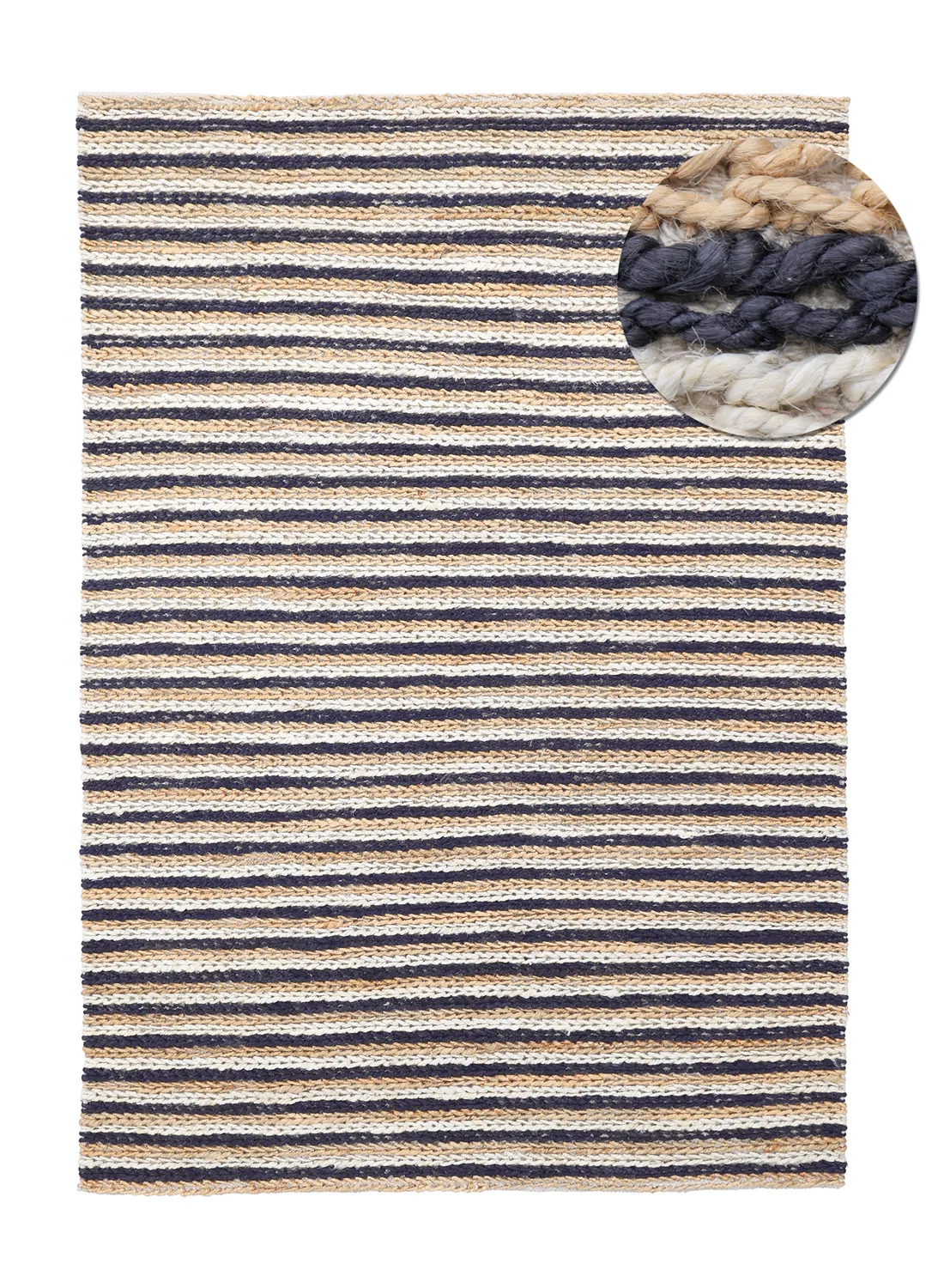 Jute-vloerkleed - Howrah Braided Jute (natuurlijk/wit/zwart)