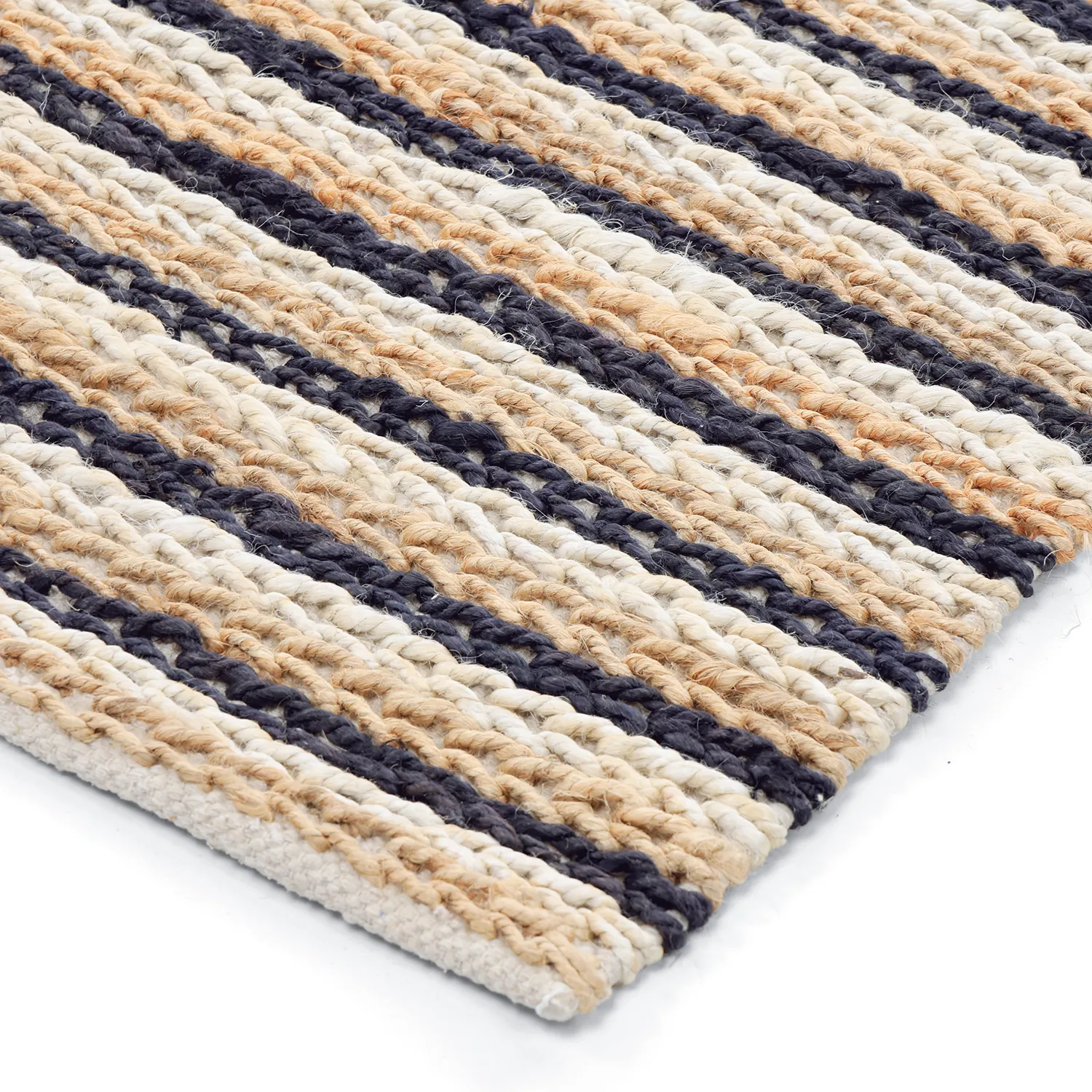 Jute-vloerkleed - Howrah Braided Jute (natuurlijk/wit/zwart)