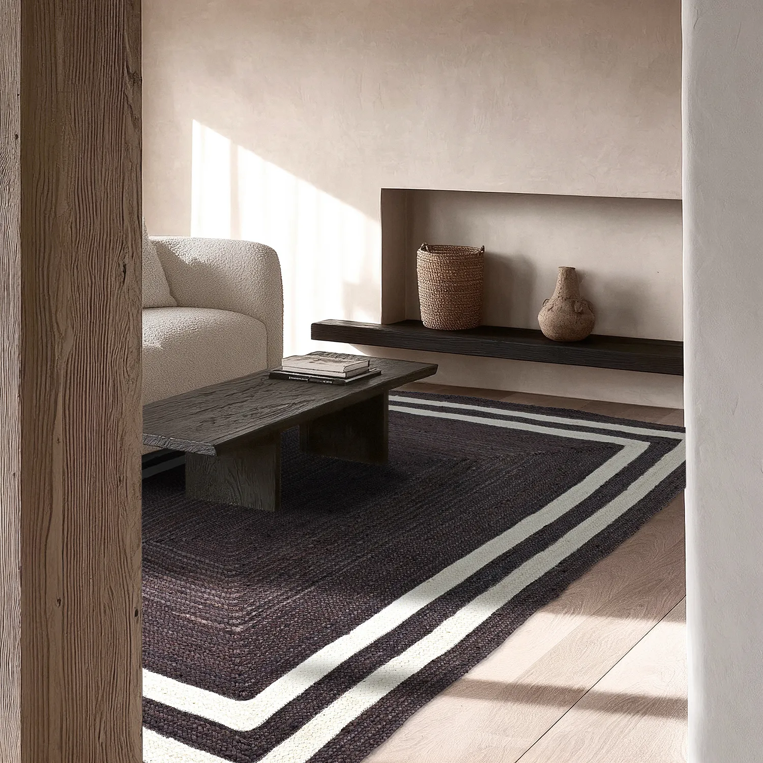 Jute-vloerkleed - Jessore (donker taupe/wit)