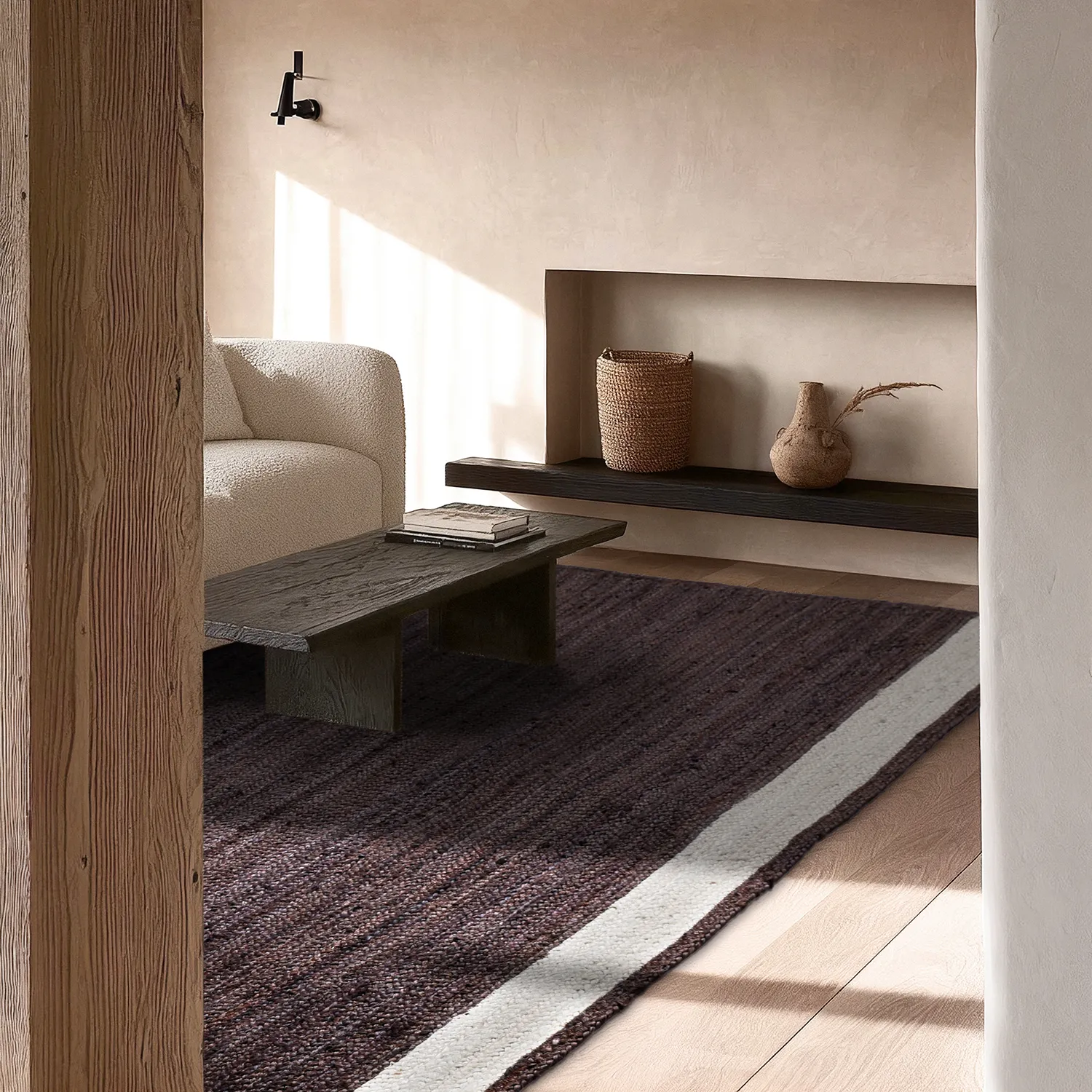 Jute-vloerkleed - Senaki (donker taupe/wit)