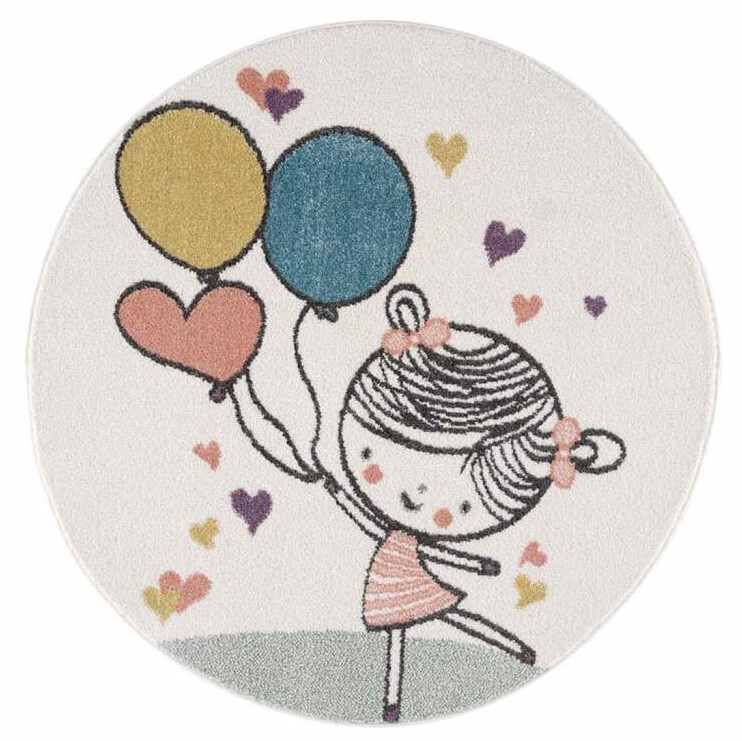 Kindervloerkleed - Balloon Girl Rond (multi)