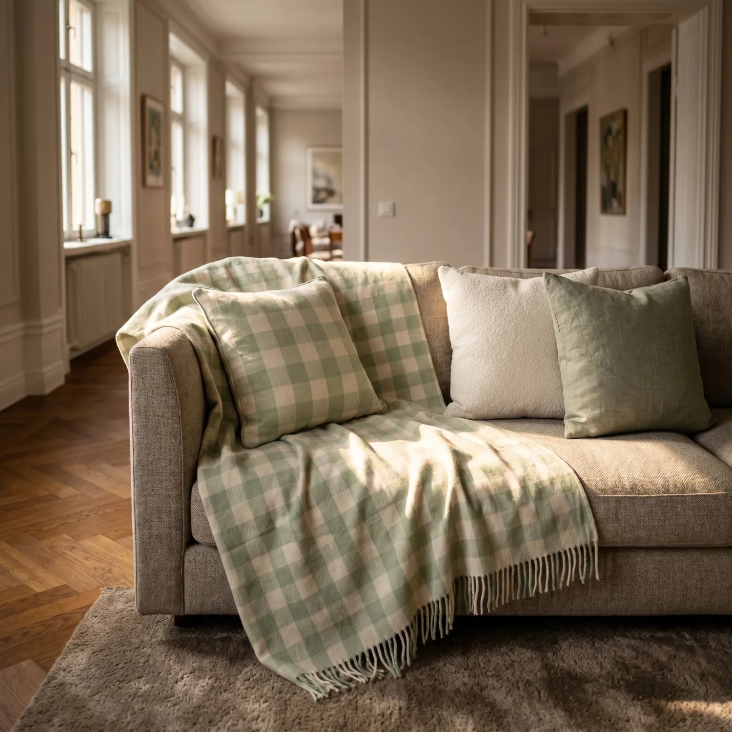 Dekens - Isela check cotton throw (crème/lichtgroen)