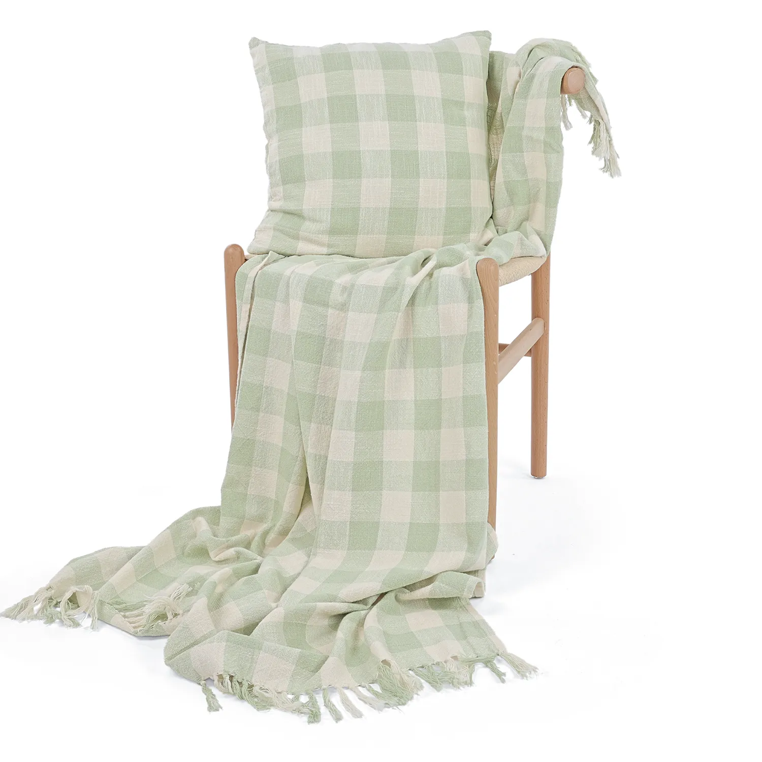 Dekens - Isela check cotton throw (crème/lichtgroen)