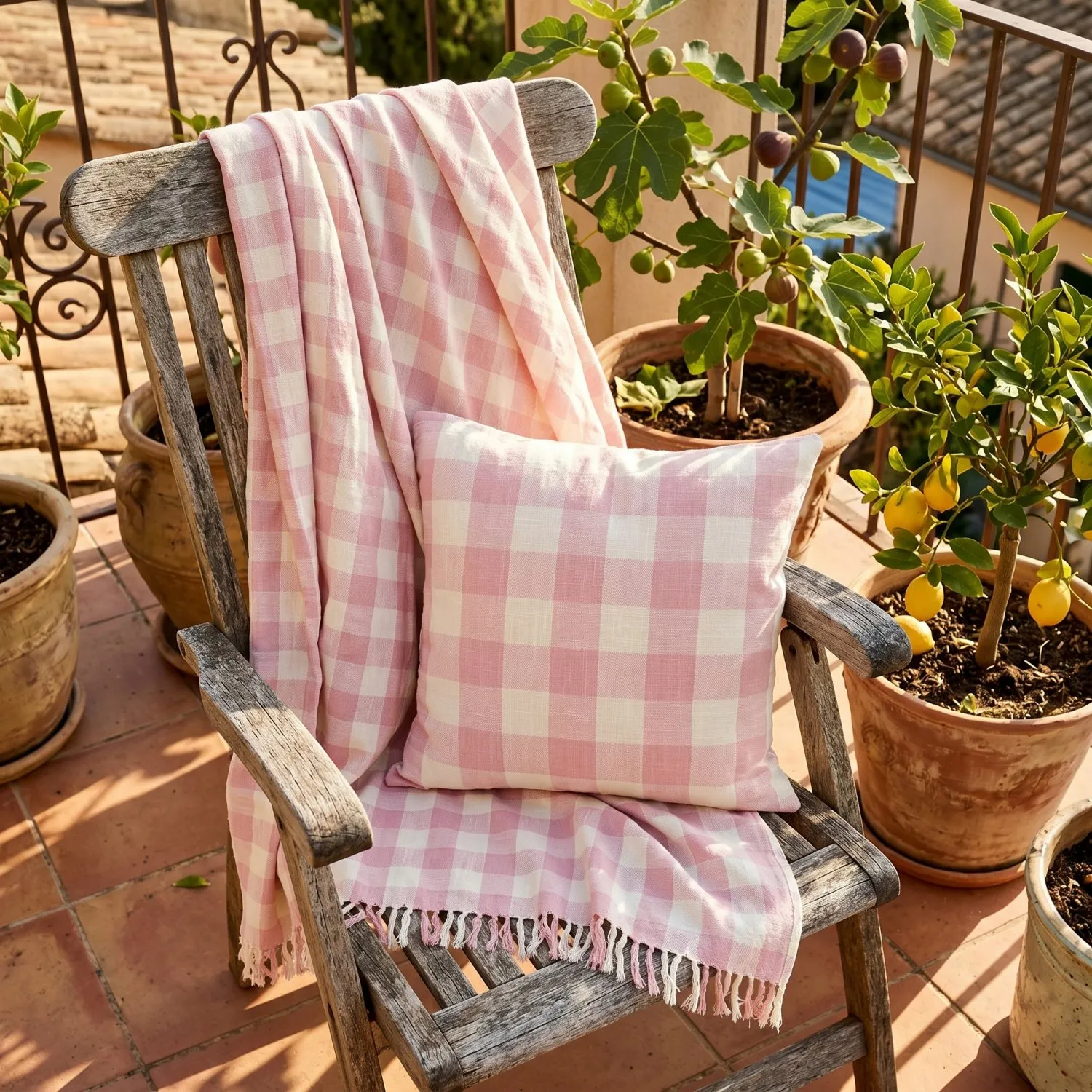 Dekens - Isela check cotton throw (crème/roze)
