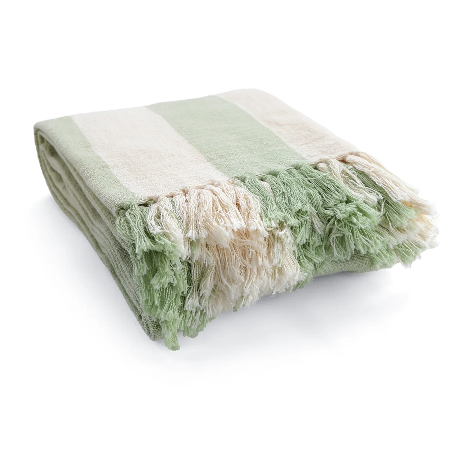 Dekens - Kora stripe cotton throw (crème/lichtgroen)