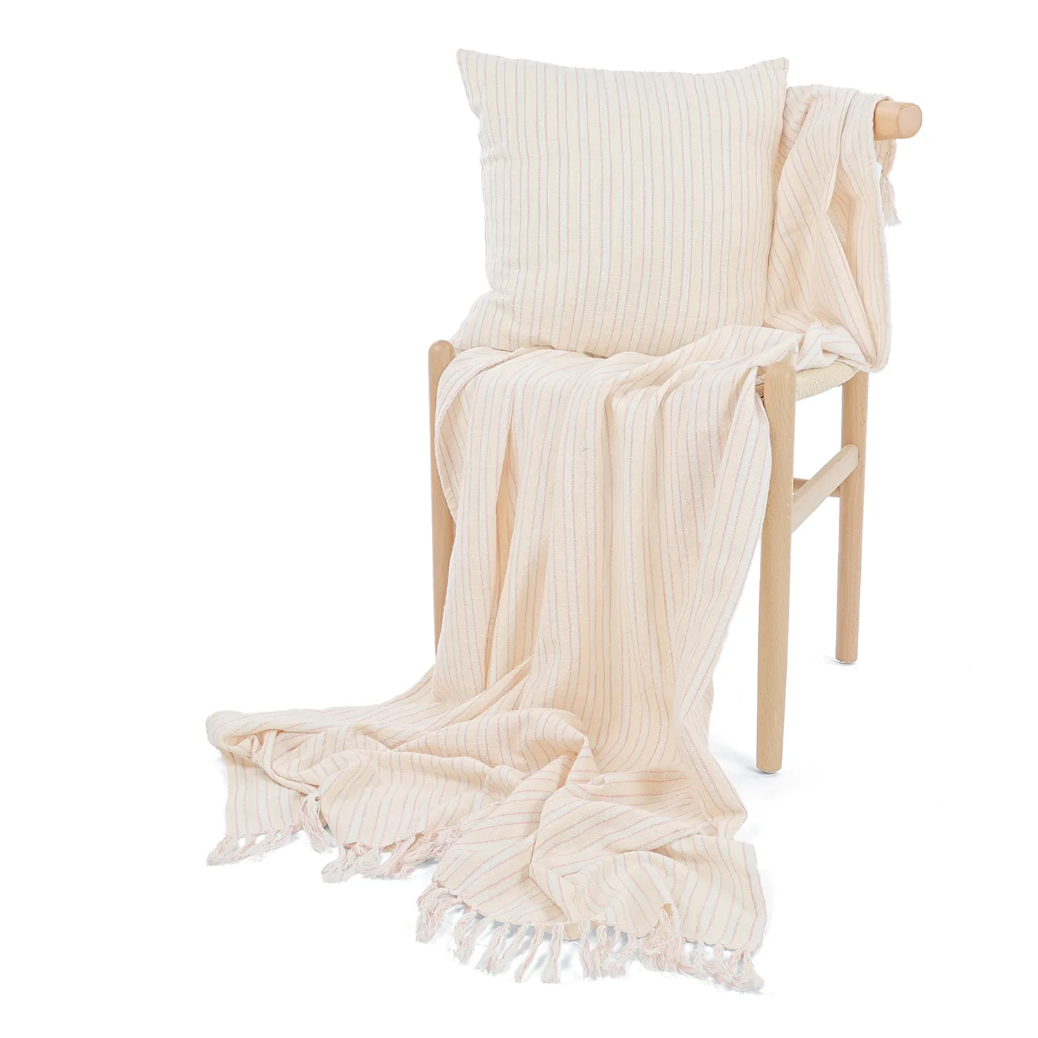 Kussensloop - Rumi stripe cotton cushion cover (crème/roze/lichtblauw)