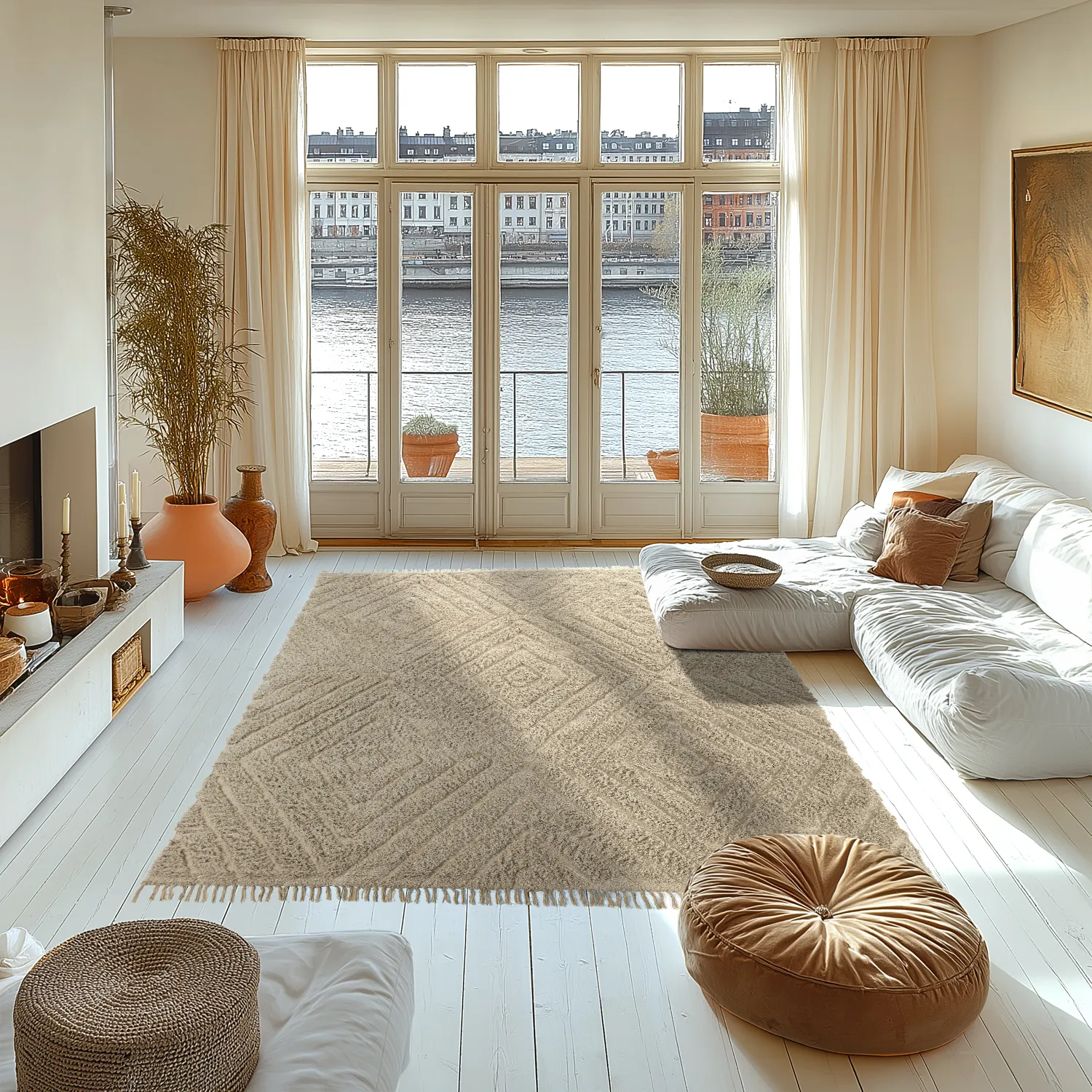 Hoogpolig vloerkleed - Amberley Natural Cotton Shaggy (beige)
