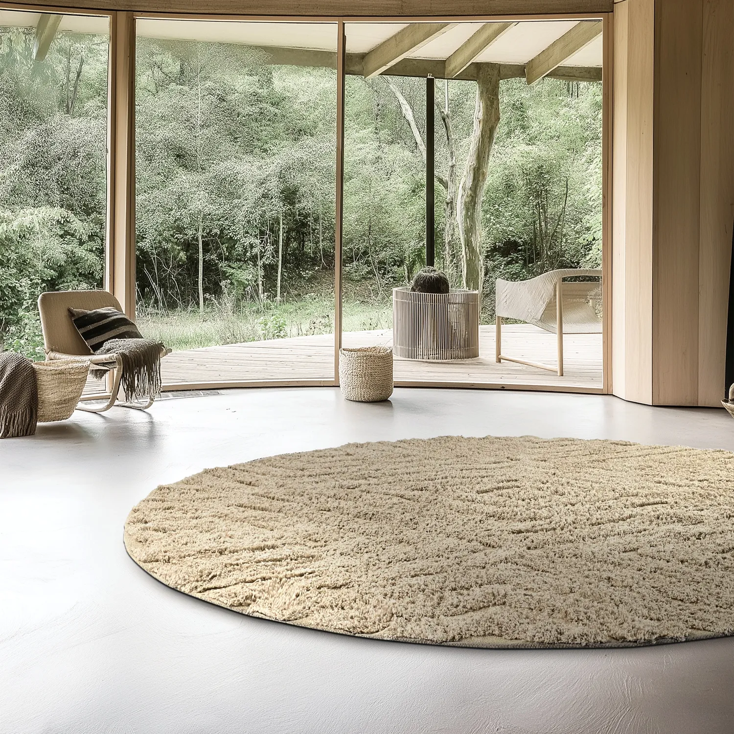 Ronde vloerkleden - Amberley Natural Cotton Shaggy (beige)