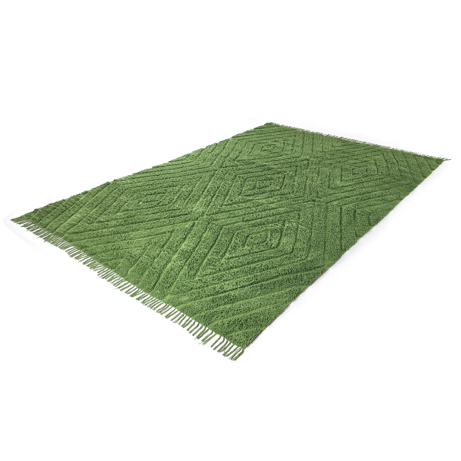 Hoogpolig vloerkleed - Amberley Natural Cotton Shaggy (groente)