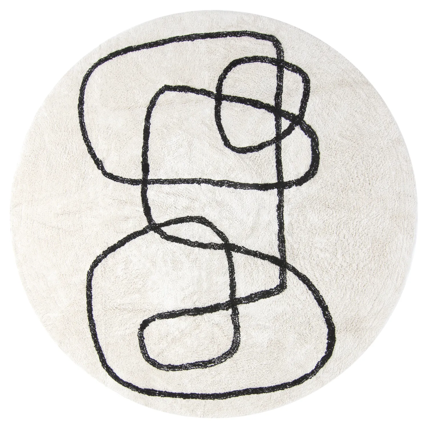 Ronde vloerkleden - Bavello Natural Cotton Shaggy (offwhite/zwart)