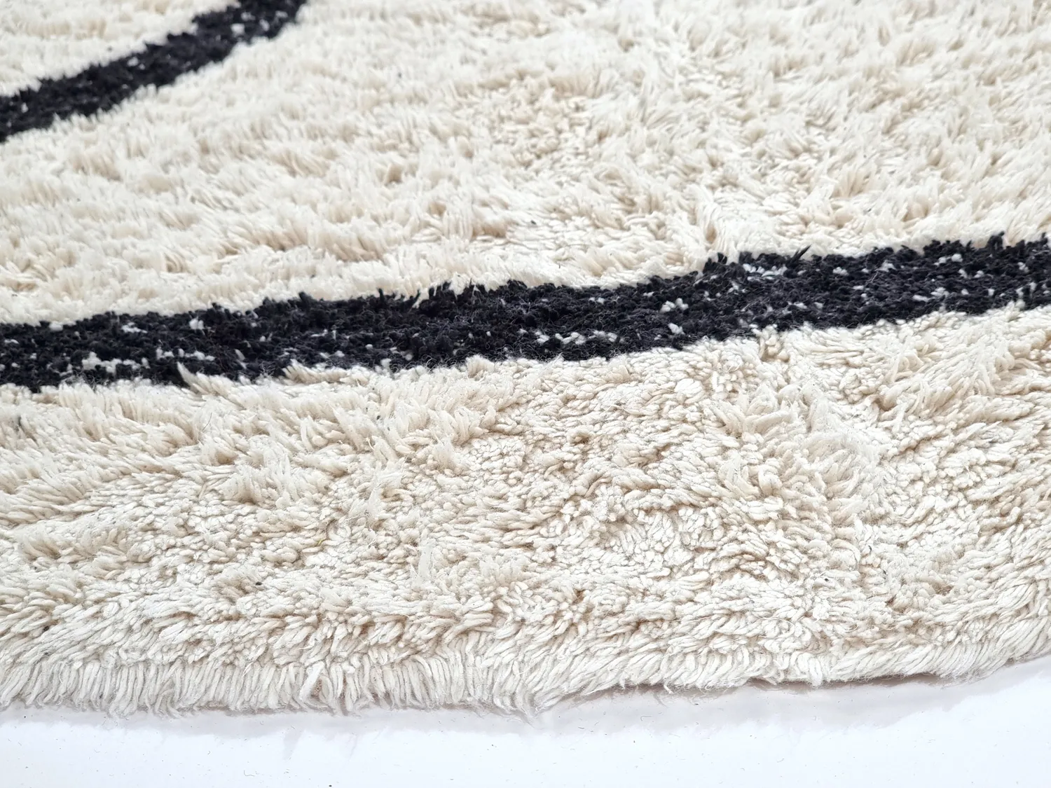 Ronde vloerkleden - Bavello Natural Cotton Shaggy (offwhite/zwart)