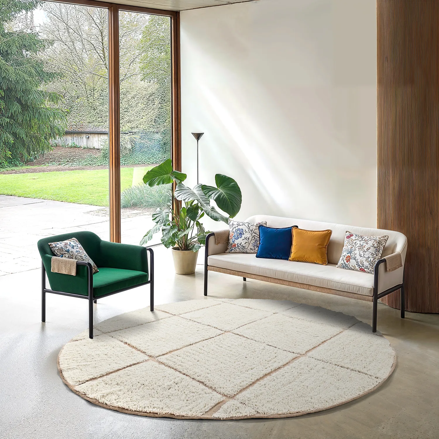Ronde vloerkleden - Bellevue Natural Cotton Shaggy (gebroken wit/beige)