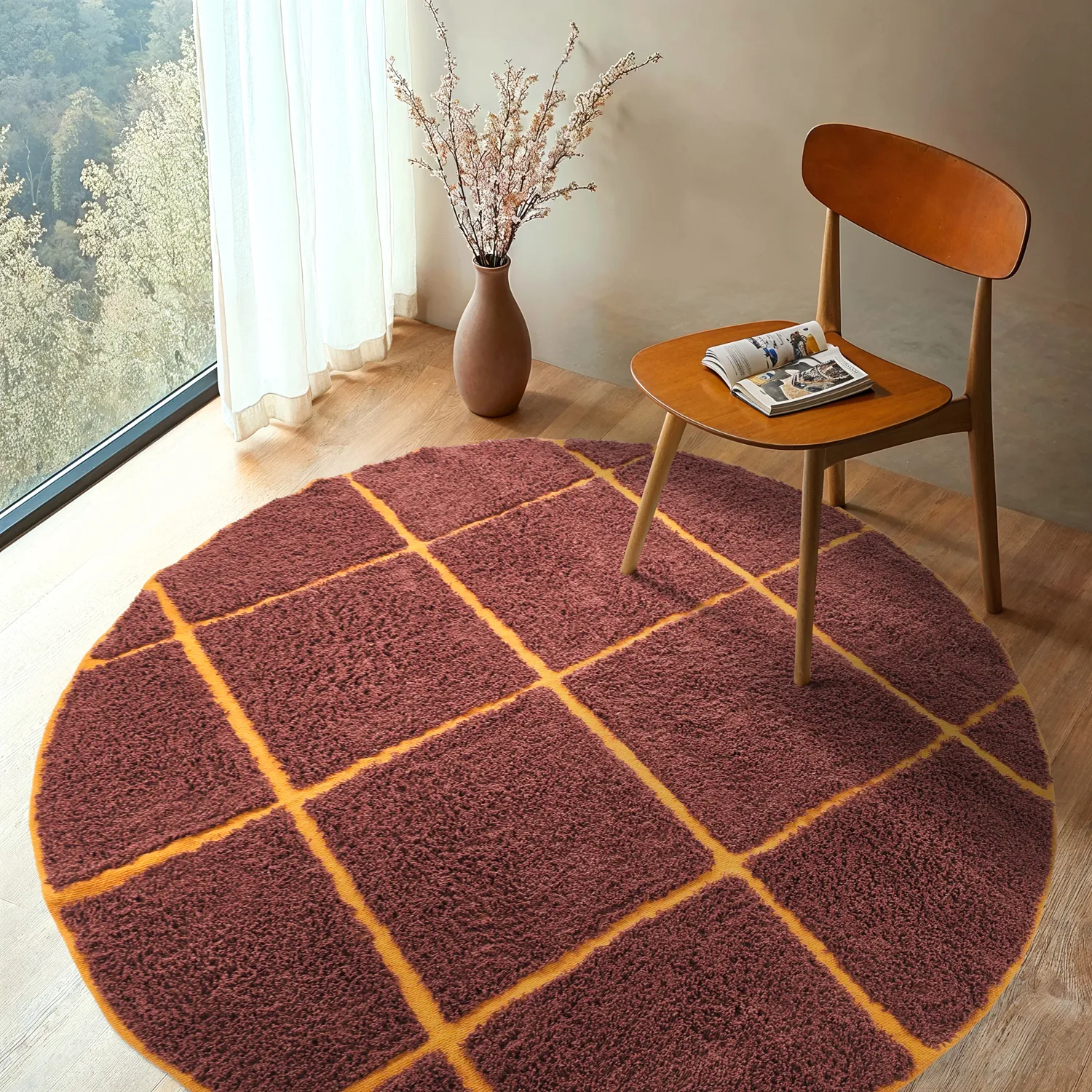 Ronde vloerkleden - Bellevue Natural Cotton Shaggy (rood/oranje)