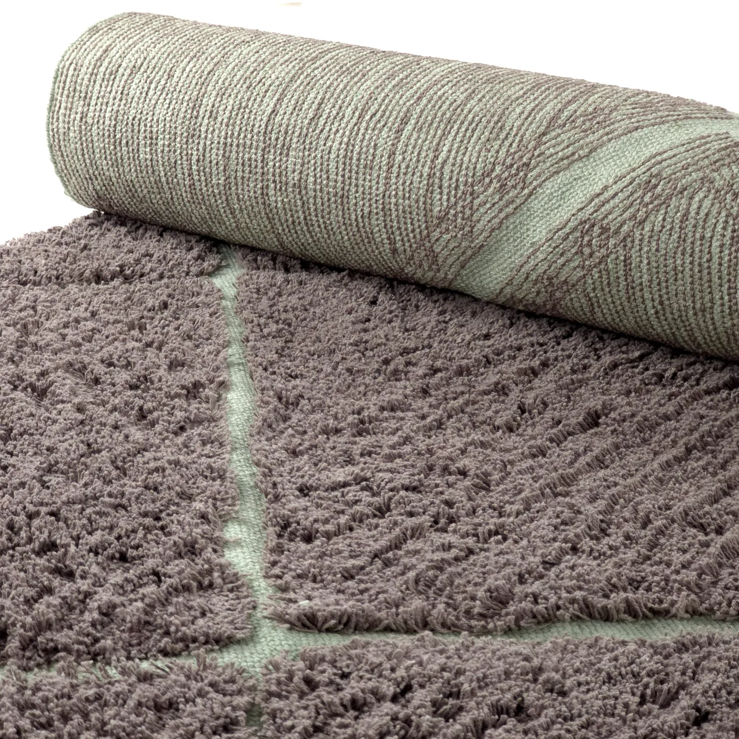 Hoogpolig vloerkleed - Bellevue Natural Cotton Shaggy (taupe/groen)