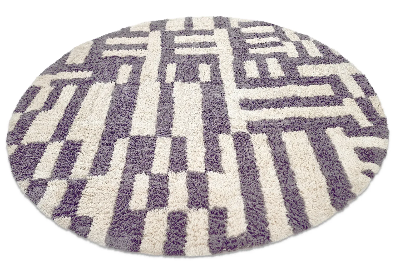 Ronde vloerkleden - Bergamo Natural Cotton Shaggy (grijs/wit)