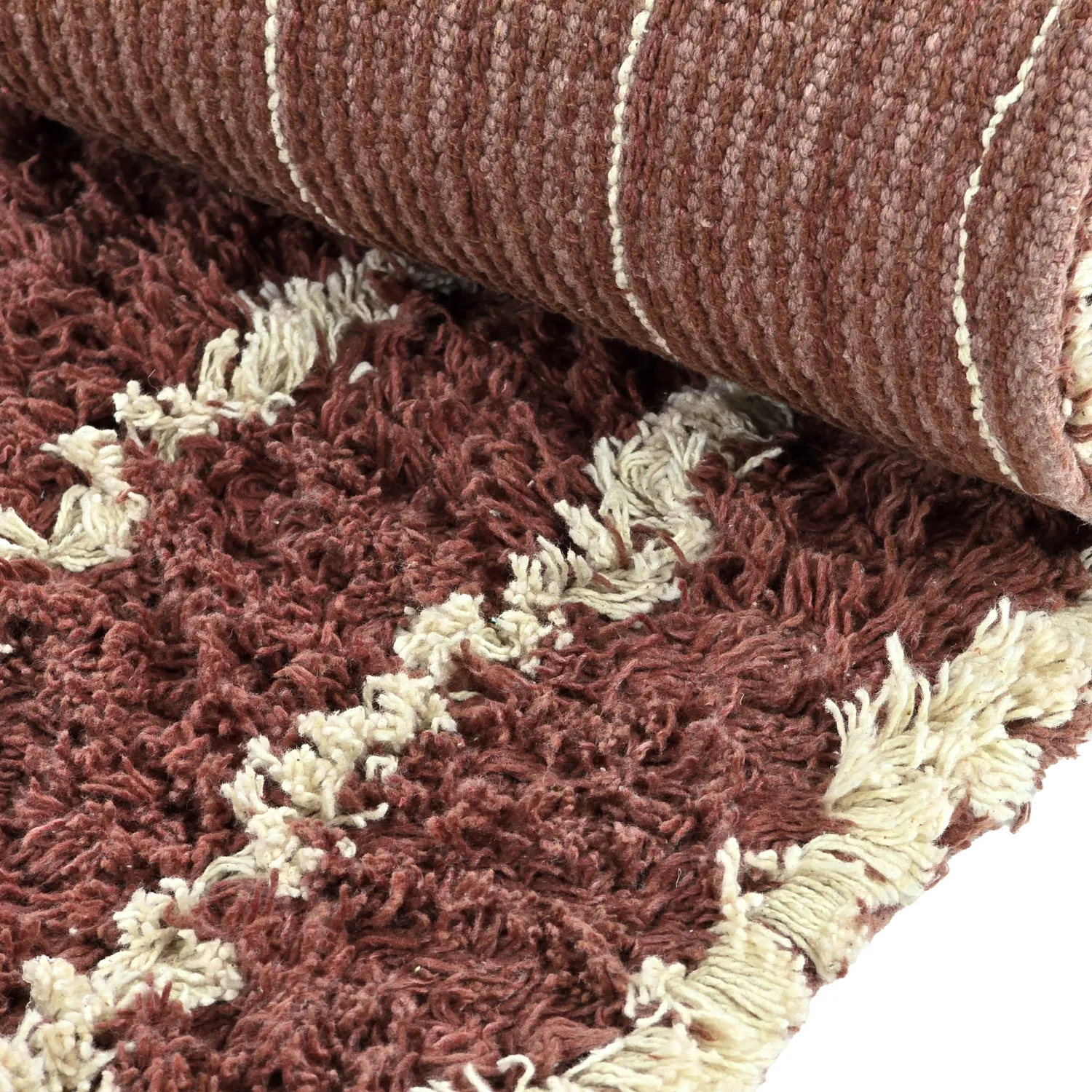 Hoogpolig vloerkleed - Cataya Natural Cotton Shaggy (bruin/beige)