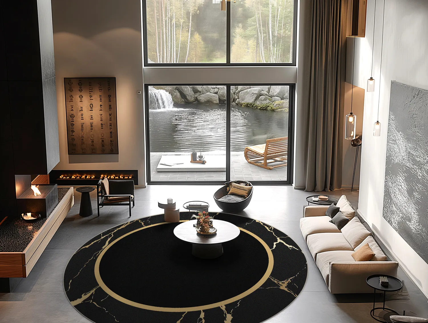 Rond vloerkleed - Cerasia (zwart/goud)