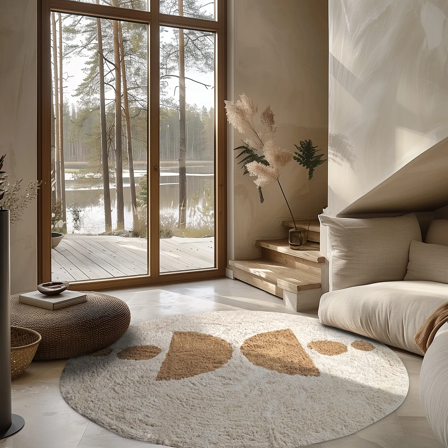 Ronde vloerkleden - Cervia Natural Cotton Shaggy (beige)