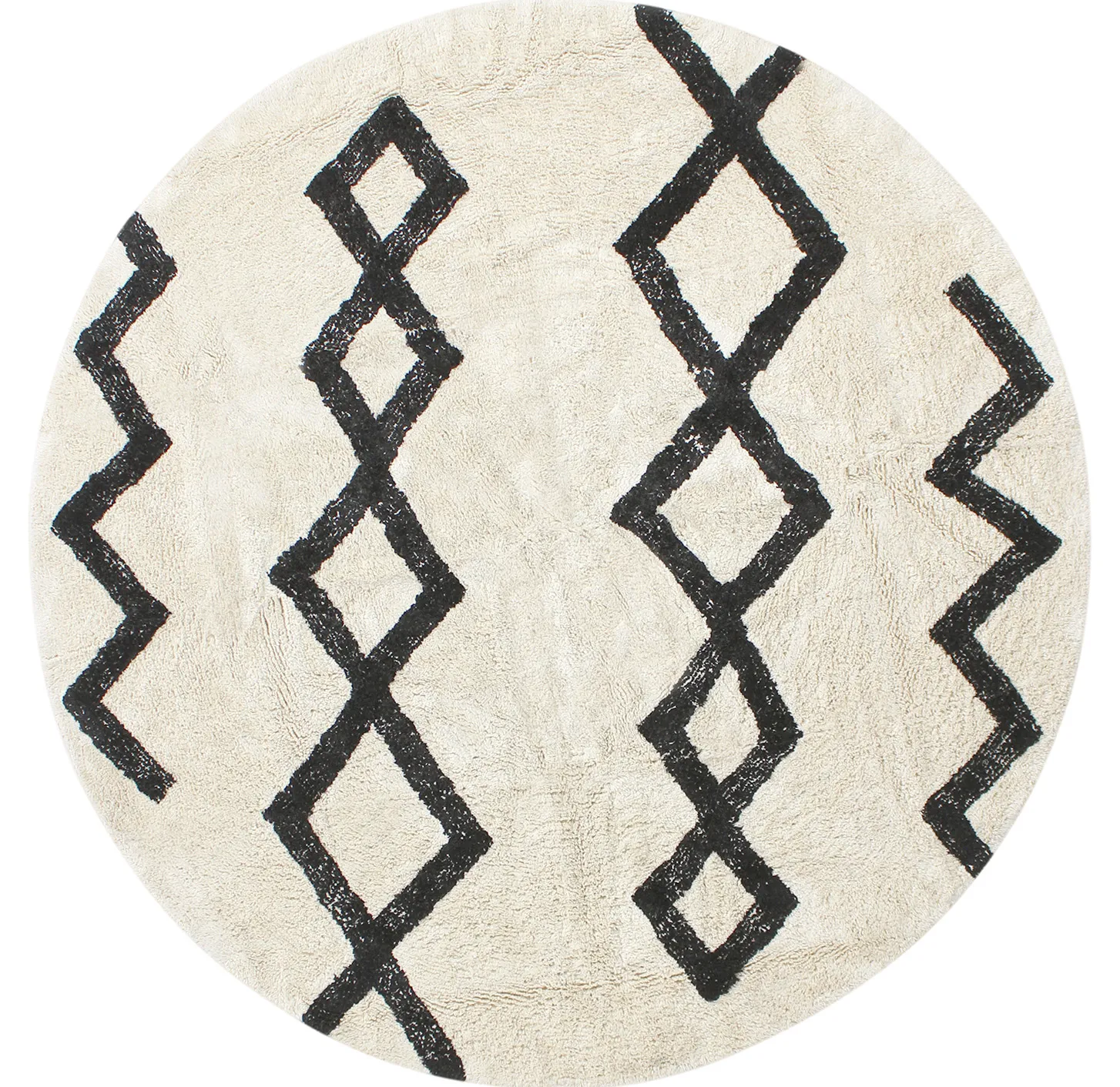 Ronde vloerkleden - Chablis Natural Cotton Shaggy (offwhite/zwart)