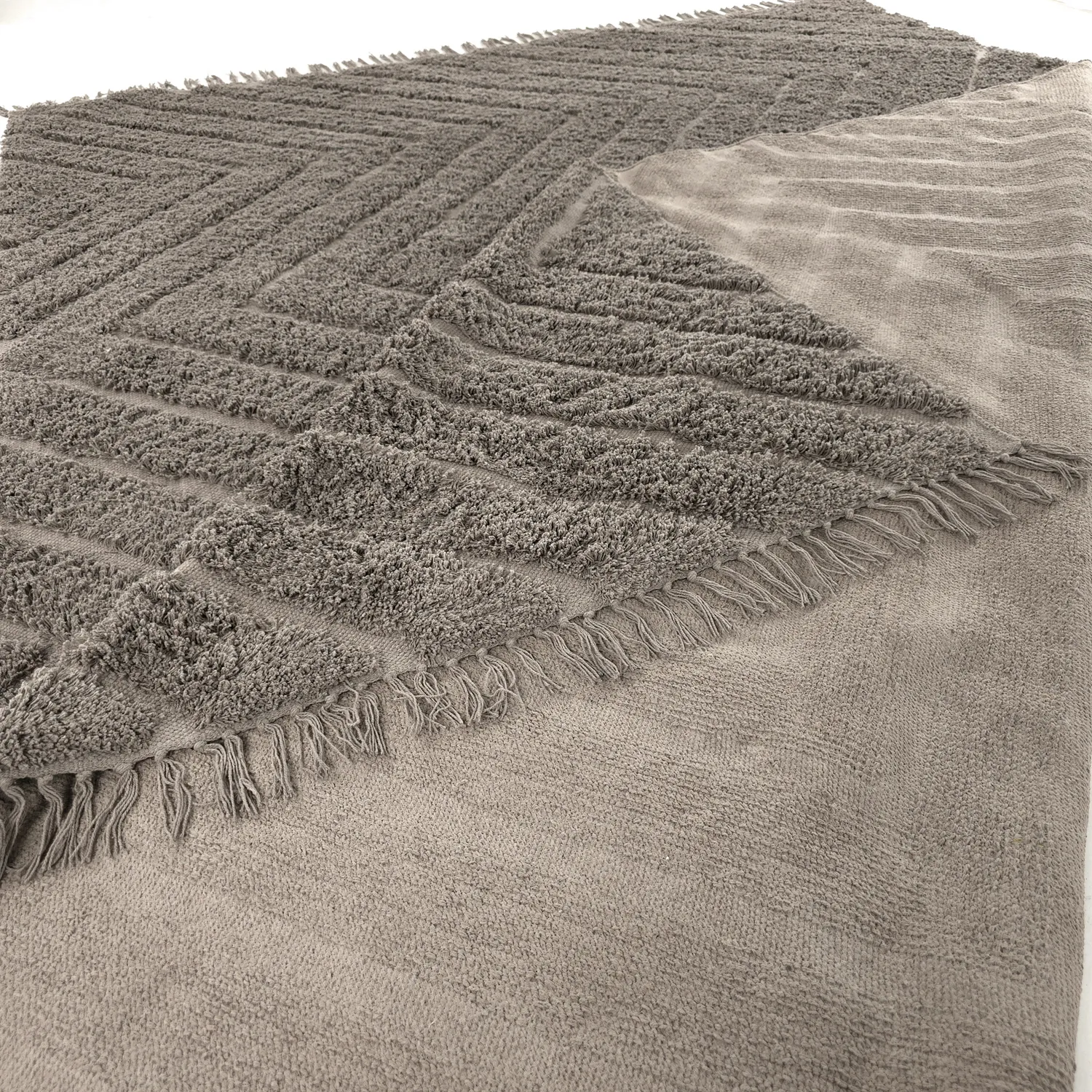 Hoogpolig vloerkleed - Conara Natural Cotton Shaggy (taupe)