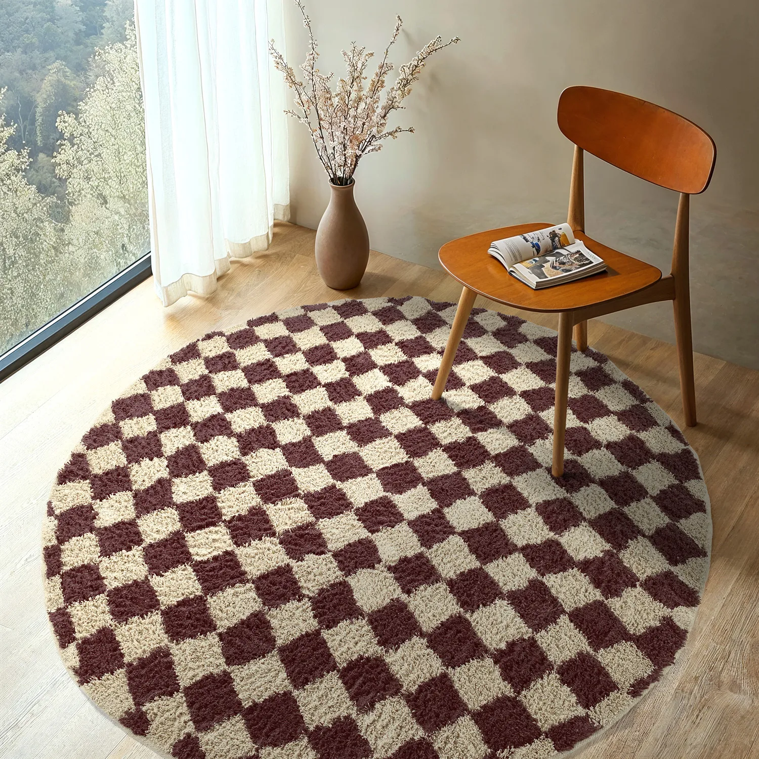 Ronde vloerkleden - Elsey Natural Cotton Shaggy (beige/bruin)