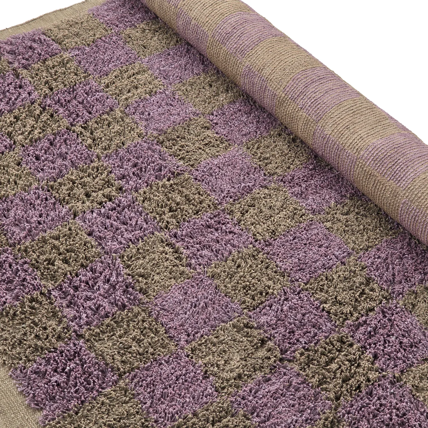 Hoogpolig vloerkleed - Elsey Natural Cotton Shaggy (bruin/paars)