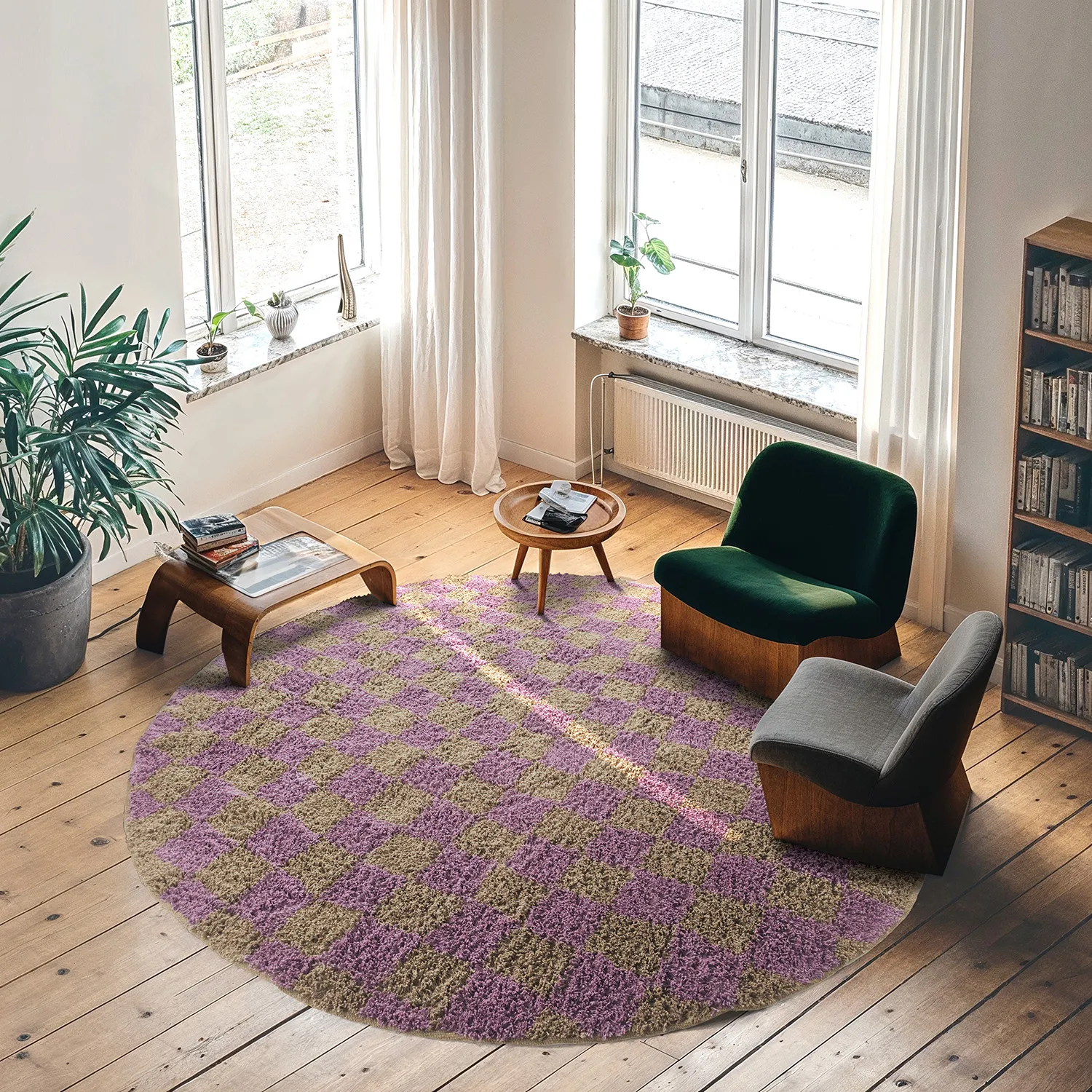 Ronde vloerkleden - Elsey Natural Cotton Shaggy (bruin/paars)