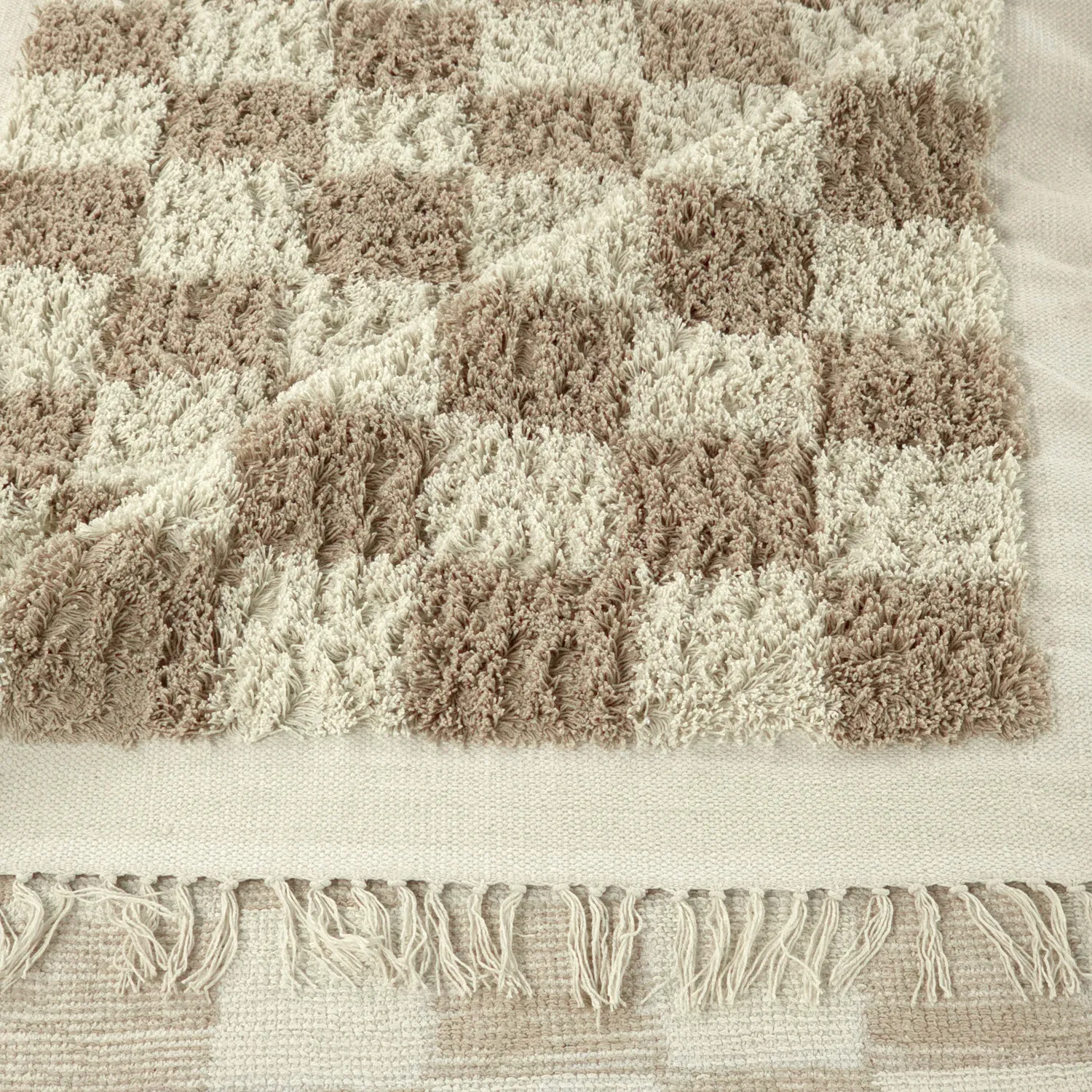 Hoogpolig vloerkleed - Elsey Natural Cotton Shaggy (crème/zand)