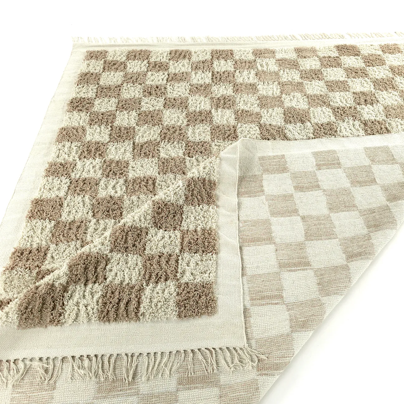 Hoogpolig vloerkleed - Elsey Natural Cotton Shaggy (crème/zand)