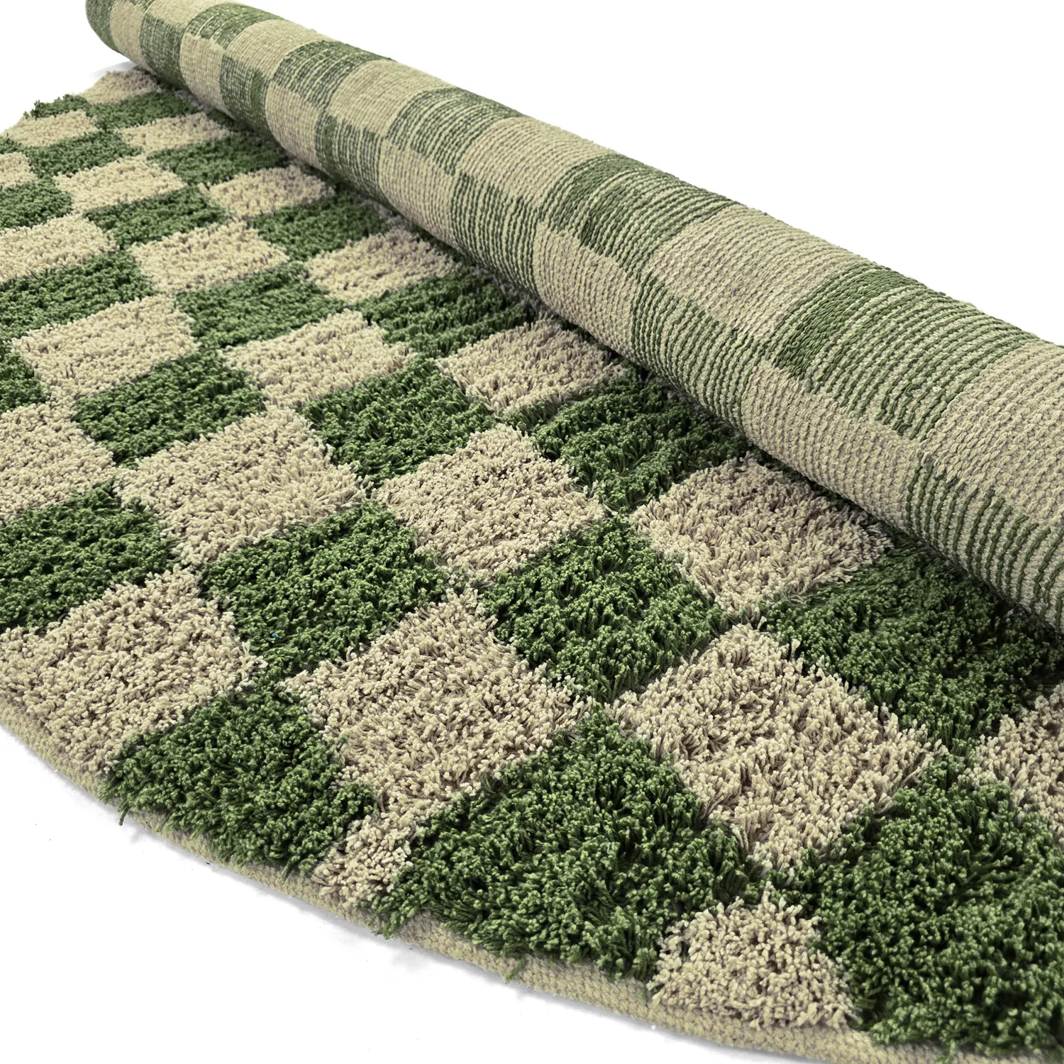 Ronde vloerkleden - Elsey Natural Cotton Shaggy (groen/beige)